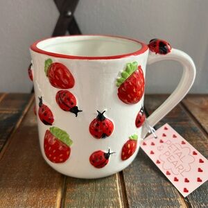 Petal & Pearl Strawberry And Ladybug Mug With Ladybug On Handle Summer NEW